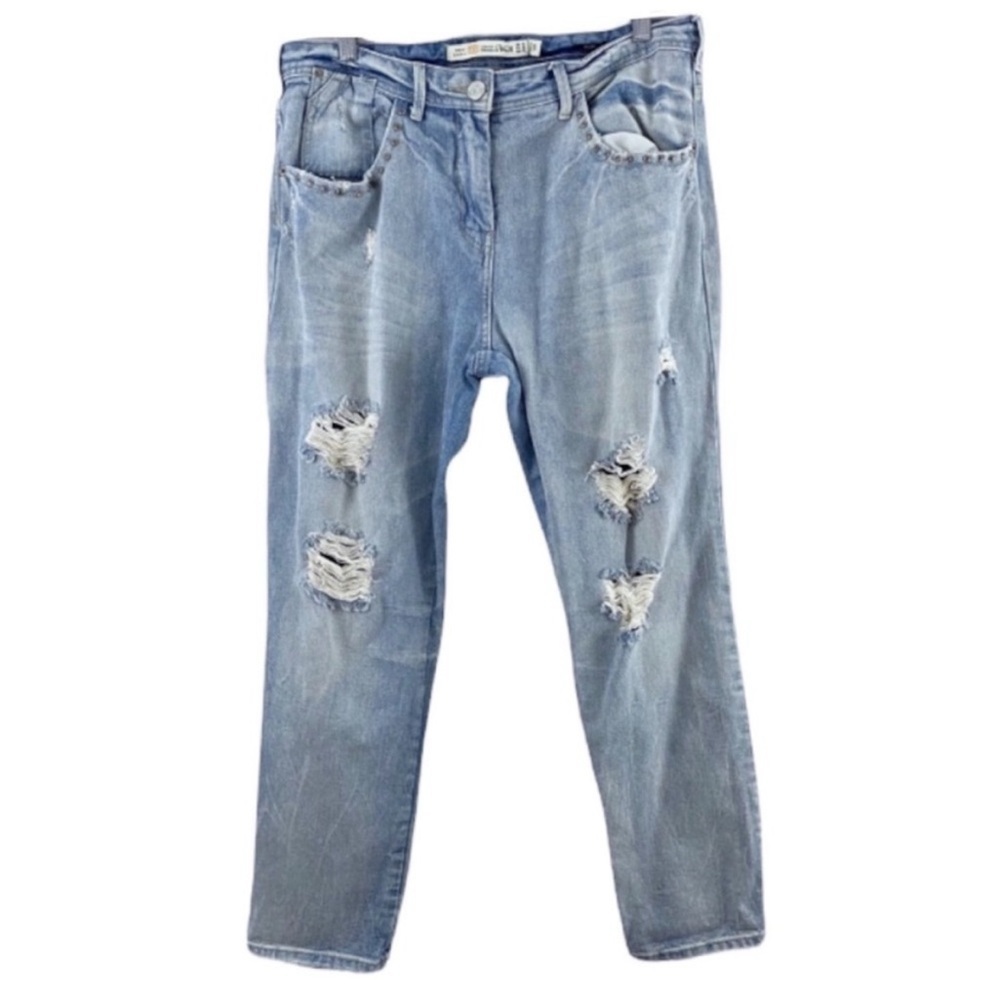 Zara Distressed Straight Leg High Waist Jeans Studded